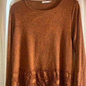 Francesca’s size small knit long sleeve top, never worn, very soft, lace details